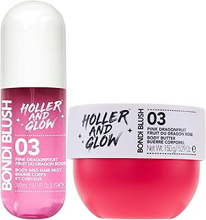 Bundle of Holler And Glow Bondi Blush Pink Dragonfruit Body & Hair Mist + Body Butter, Body Spray, Hair Perfume For Women, Jasmine, Amber Scented, Floral, Moisturizing, Nourishing, 2 Piece Set